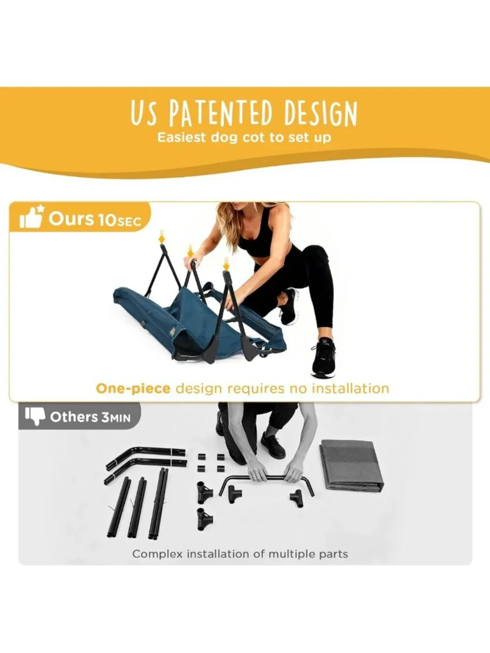 Elevated Dog Bed for Large Pets, Portable Cooling Cot with Non-Slip Feet, 43